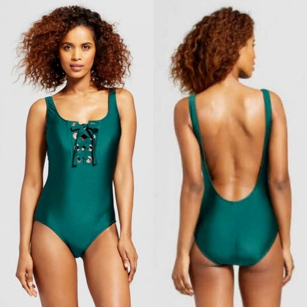 Green Lace Up Front One Piece* Sz S* NWT